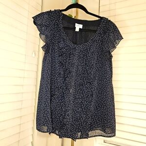 LOFT Blue Relaxed Ruffled Cap Sleeve Blouse